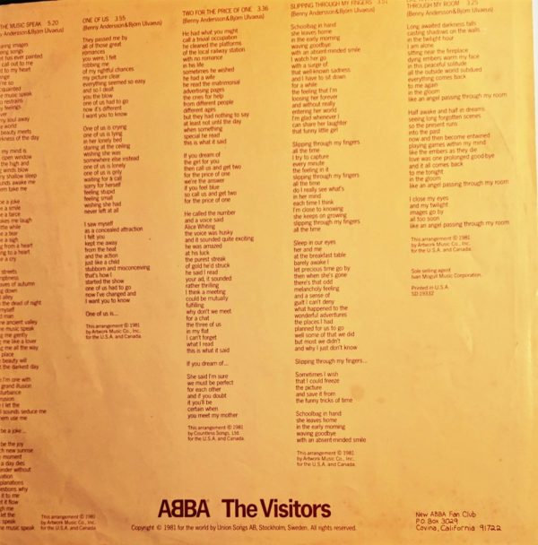 ABBA The Visitors Vinyl Record